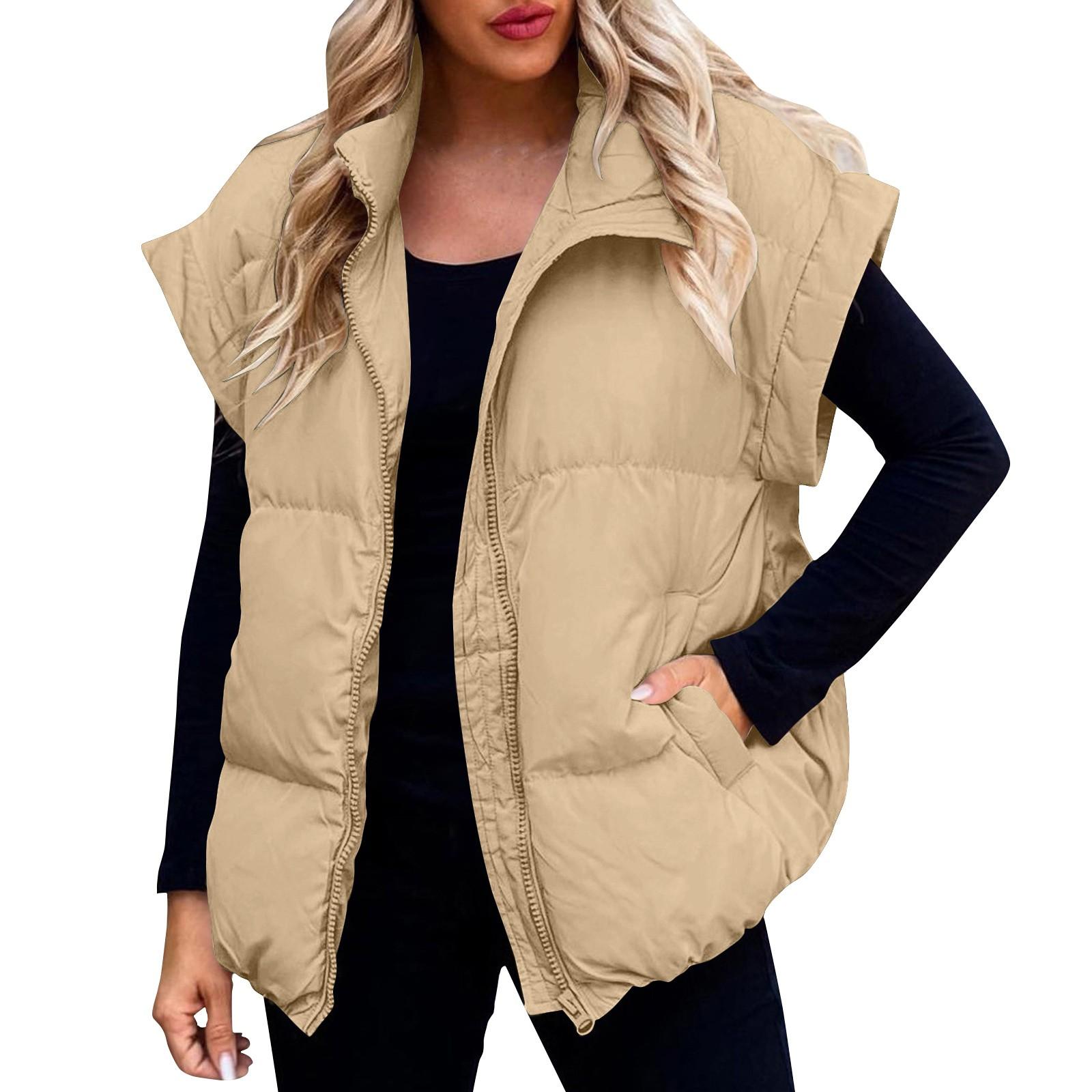 

Женский повседневный зимний жилет с воротником-стойкой, без рукавов, пуховые куртки, пальто с карманами, зима XL хаки