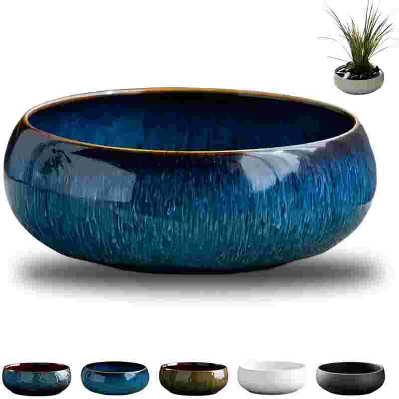 Lotus Planter Ceramic Glazed Bowl-Water Garden Planter for Lotus Water Lily&Aquatic Plants Leak-Proof Indoor/Outdoor Decor