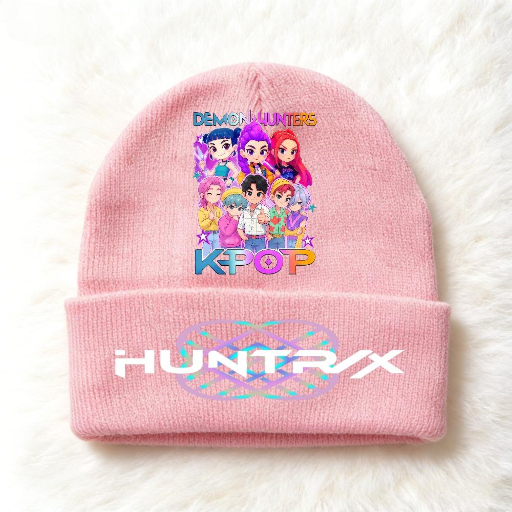 KPOP Demon Hunters Cute And Charming Cartoon Printed Children Knit Beanie Warm Cold Season Cap Girls Outdoor Sports Birth Date Present Accessories