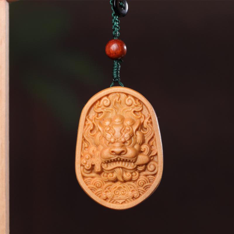 Lion Biting Sword Rosewood Pendant Keychain
