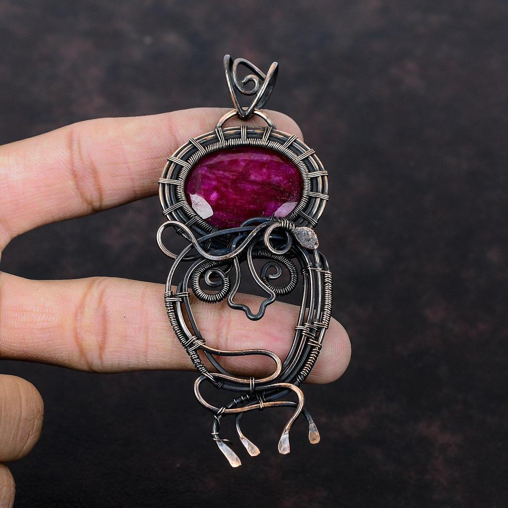 Faceted Kashmir Ruby Pendant Copper Wire Wrapped Pendant Copper Jewelry Handmade Pendant Wire Wrap Jewelry Gemstone Pendant Anniversary Gift