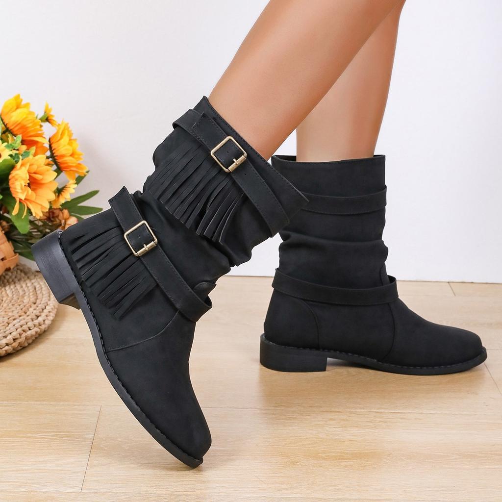 Bottes pour femmes Automne et Hiver Européennes et Américaines Rétro Bout Rond Talon Bas Bottes Cigarette