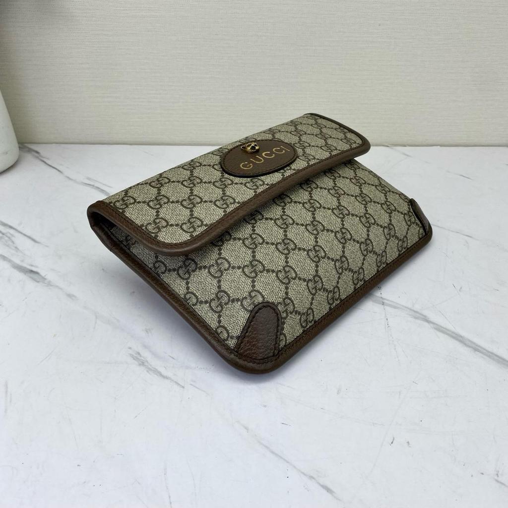 [Pre-Owned] Neo Vintage Series Gold Foil Logo Monogram Tiger Head Decorative Striped Shoulder Strap Canvas And Leather Messenger B - Excellent #NCLDCG