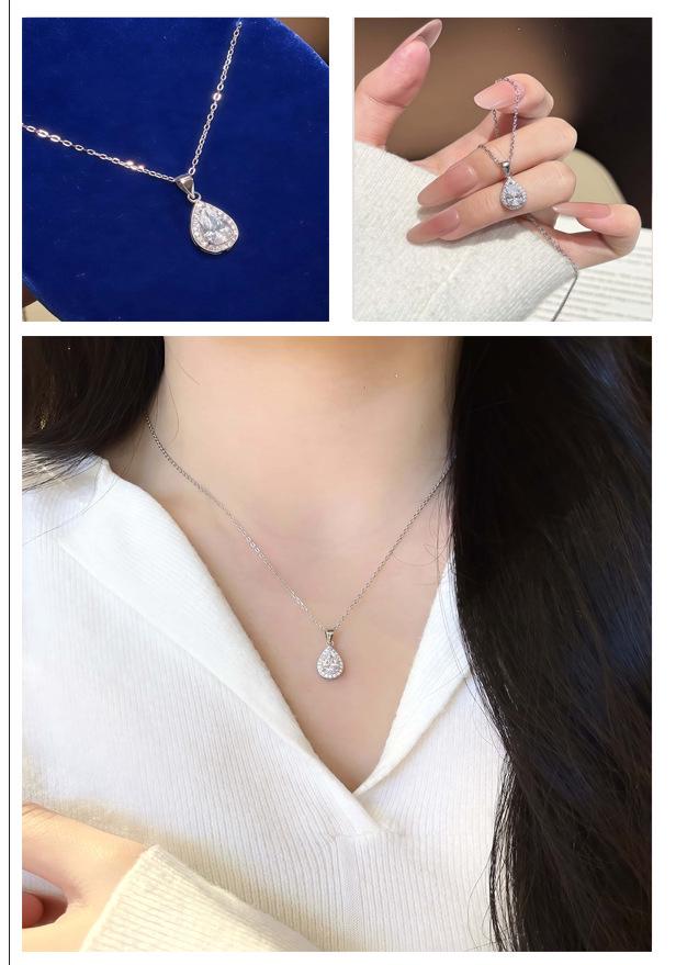 Elegant Water Drop Moissanite Necklace: S925 Sterling Silver, 1 Carat, European-American Style Clavicle Chain