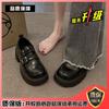 Moccasin women's shoes 2025 autumn new small height increase 7 small leather shoes retro belt buckle Velcro loafers