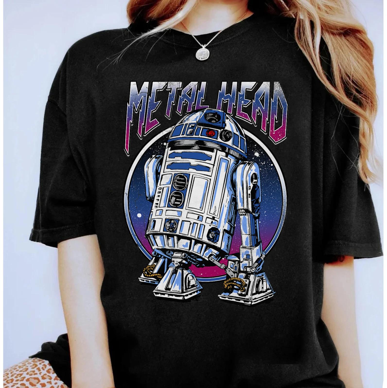 Звездные войны R2D2 Металлическая голова Винтажная Хлопковая футболка 100% Мужские футболки Топ Унисекс Хлопковая футболка 100% Мужские футболки Топ Взрослая футболка XL