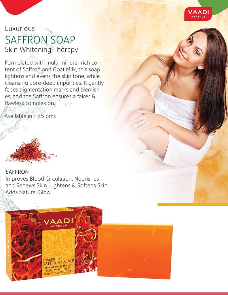 Vaadi Herbals Saffron Skin Brightening Bath Soap With Goat Milk For Face And Body Cleansing Glow Care 75 g X Pack Of 3 Bars
