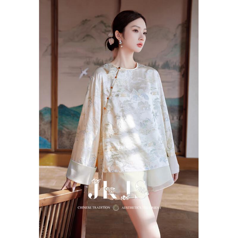 JK&JS Xiaochongshan New Chinese Style Satin Print Ensemble