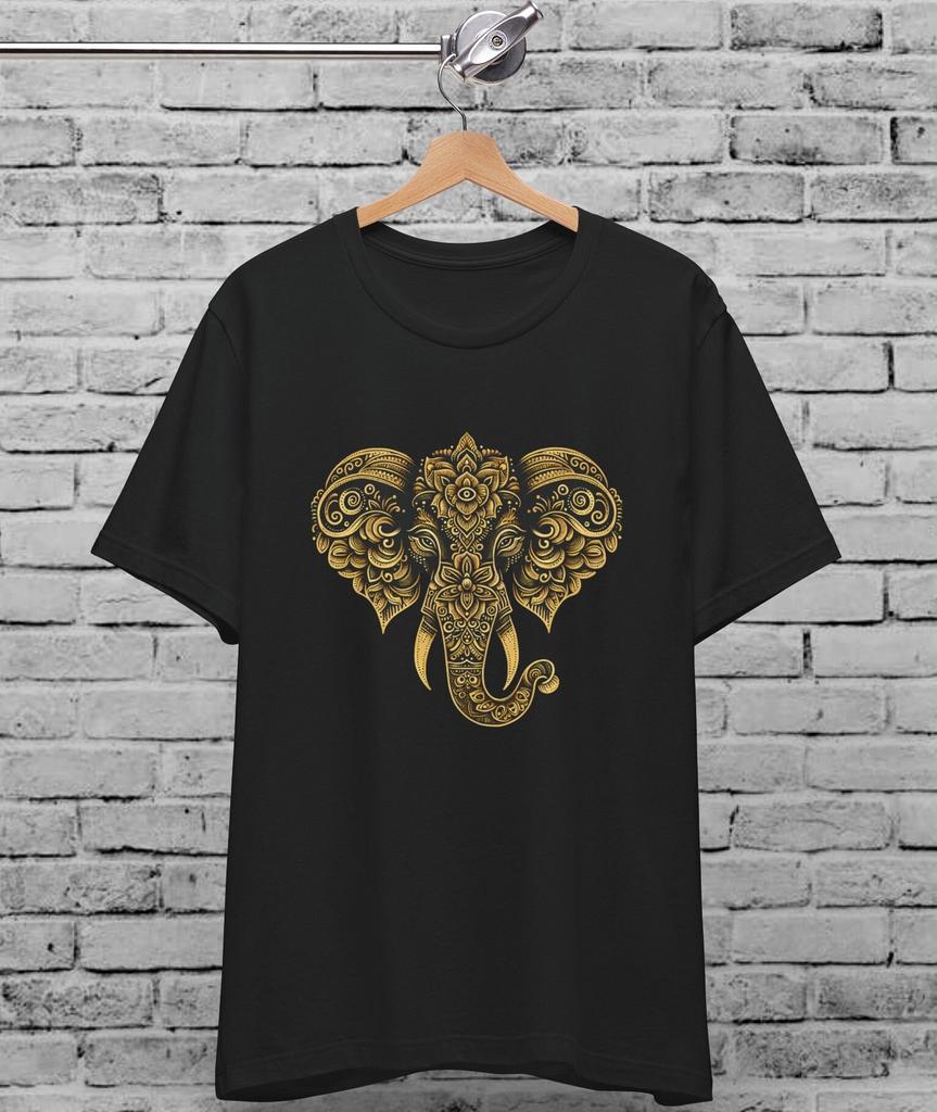 Gold Elephant Mandala T-Shirt: Henna Style Yoga Apparel