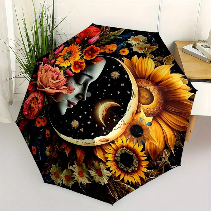 

1pc Sunflower Art Pattern Beautiful Looking Automatic Folding Umbrella, 3 Folding, 8 Pole Frame Design, Durable and Suitable for Travel and