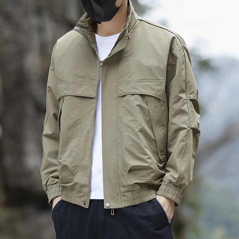 

Spring Workwear Jacket Men Stand Collar Outerwear Coat Men s Trendy Brand Autumn Versatile High-End Cargo Jakcets for Man M белый