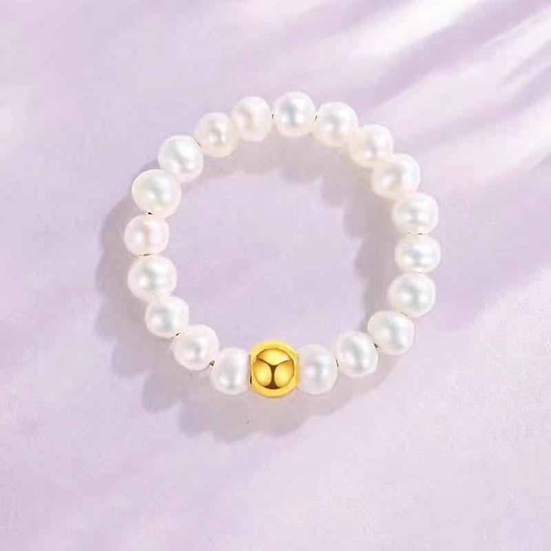 Pure Gold Princess Bow & Pearl Bracelet with Rose Ring - Mother s Day Gift Shell Pearl