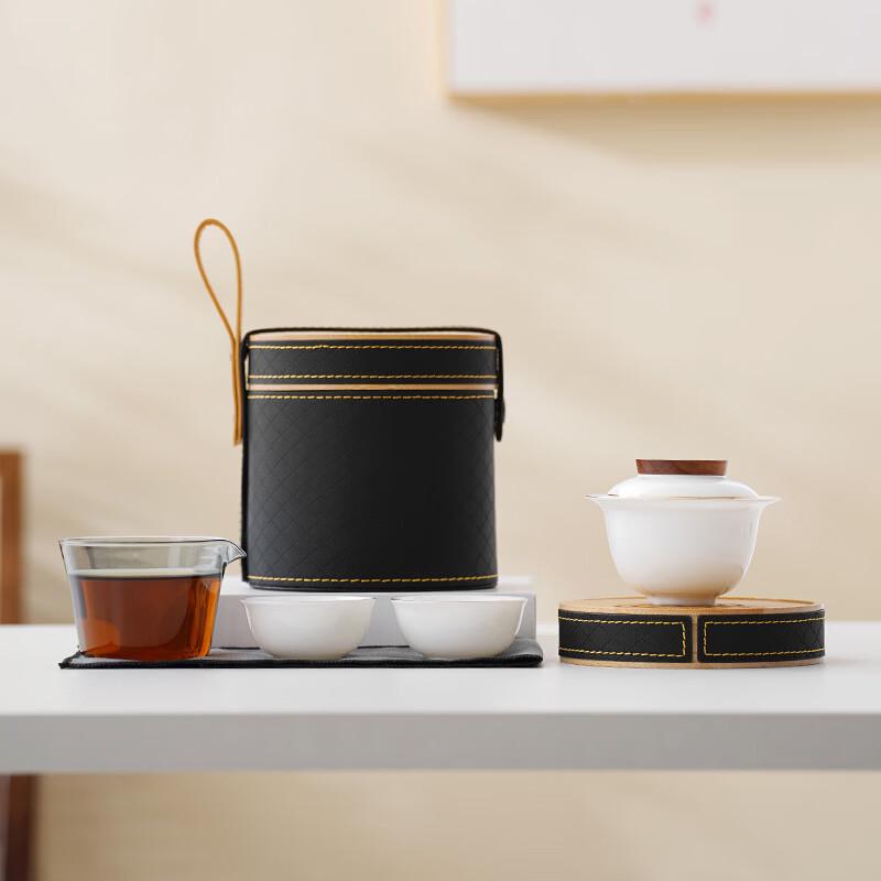 Mutton-fat Jade Ceramic Travel Tea Set