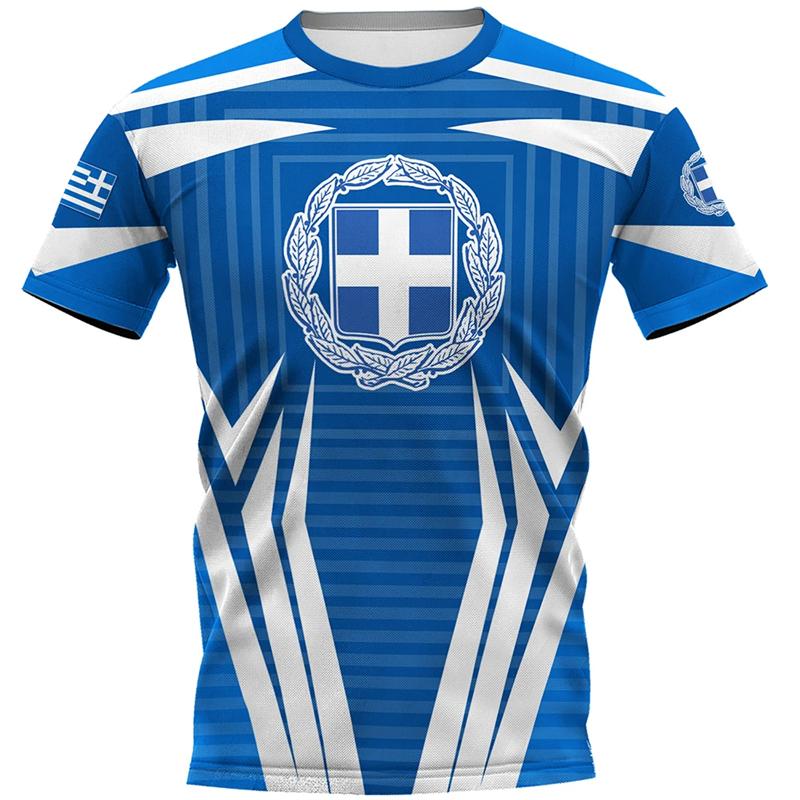 ETST25 Hellas T-shirt voor heren Geometrische lijn Griekenland Vlag Nationaal embleem Print Heren T-shirts Dagelijks Straat Casual Unisex Kleding Tops M