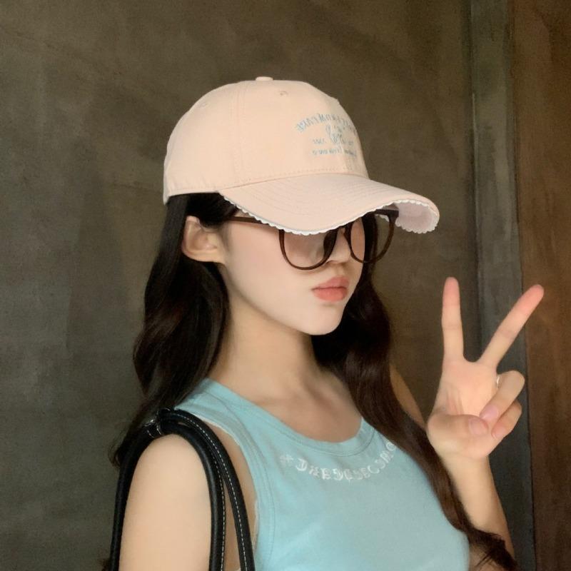 Spring and summer simple lace letter embroidery baseball cap versatile face small soft top curved brim cap