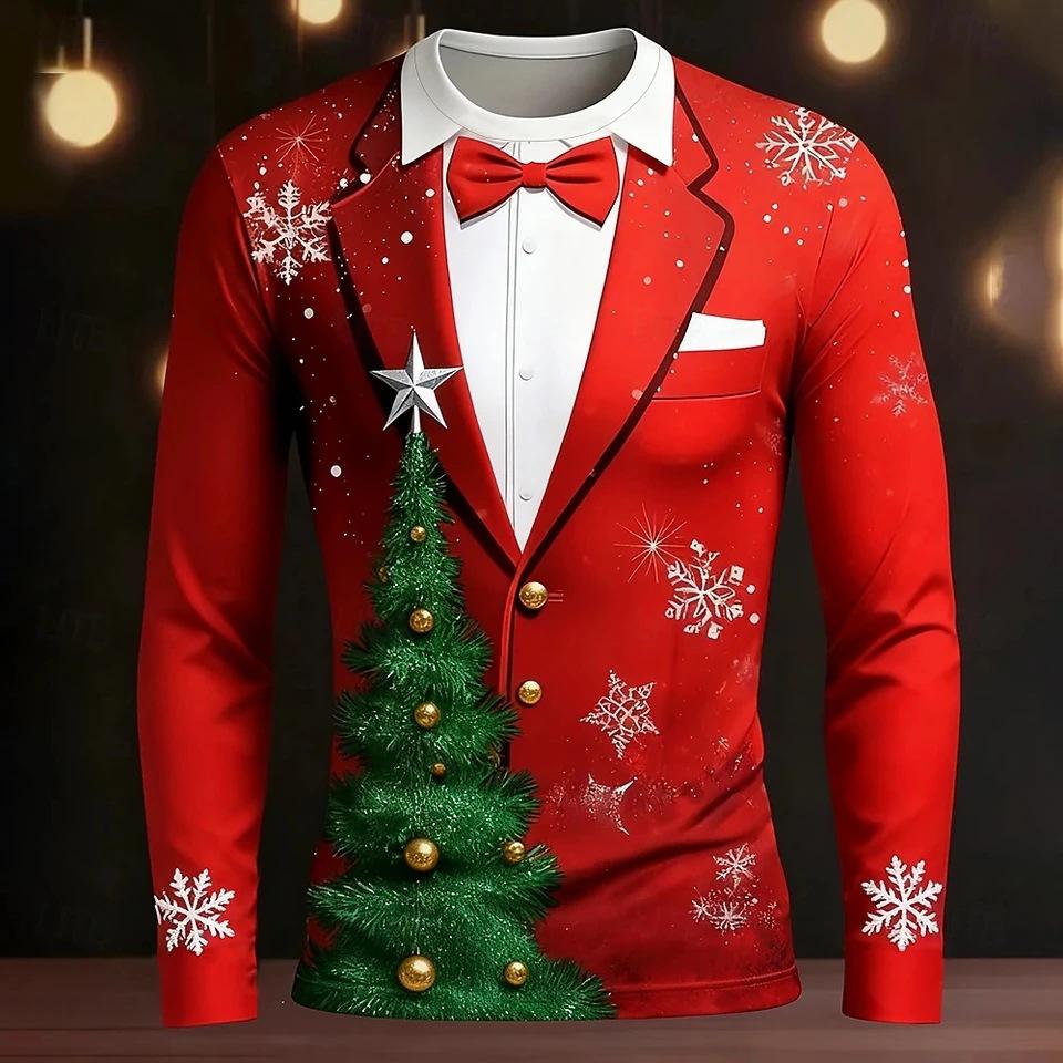 Men s Christmas 3D Printed Crew Neck Long Sleeve T-Shirt Fashion Versatile Trend Breathable Casual S