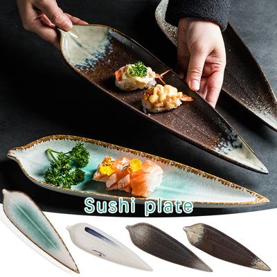 35cm Long Food Grade Ceramic Japanese Tableware Creative Leaf Shaped Sushi Plate Korean Cuisine Restaurant Sashimi Cold Dish