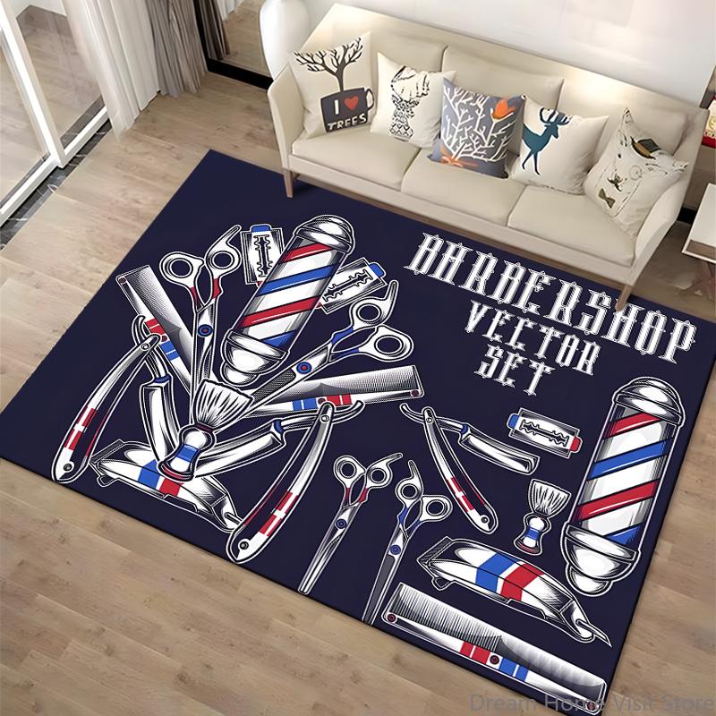 15 Size Barber Shop Retro Signage Area Rug Large Carpet Rug for Living Room Bedroom Kitchen Bathroom Bedside Play Anti-slip Mat