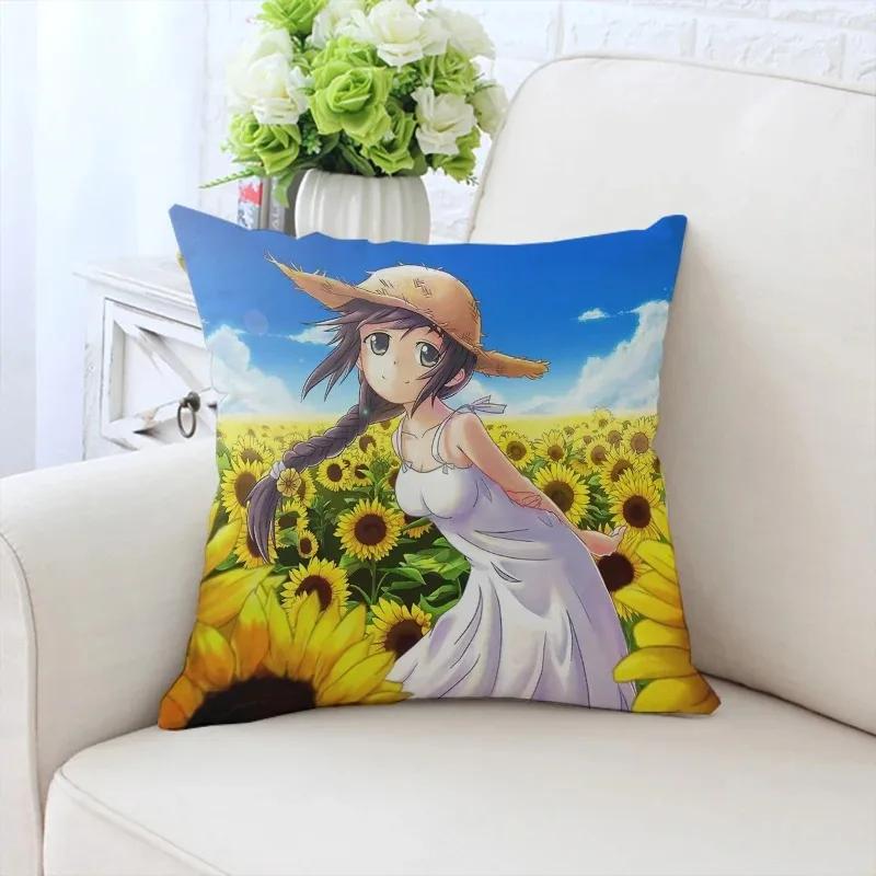 Față de pernă decorativă de lux pentru casă, pentru mașină, sufragerie, canapea, cu model Fata cu floarea-soarelui