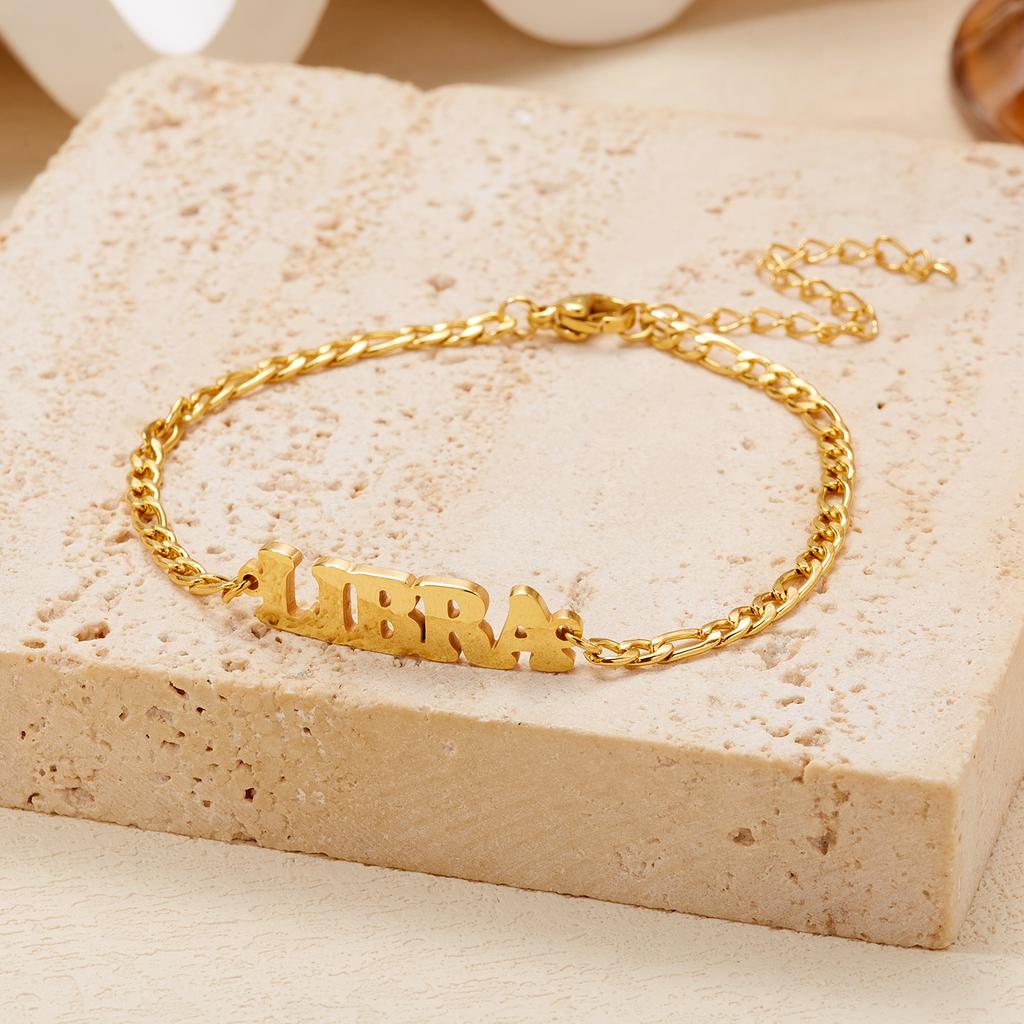 Stainless Steel 12 Constellation Bracelets for Women Men High Quality Letters Zodiac Cuban Chain Bracelet Jewelry Birthday Gift