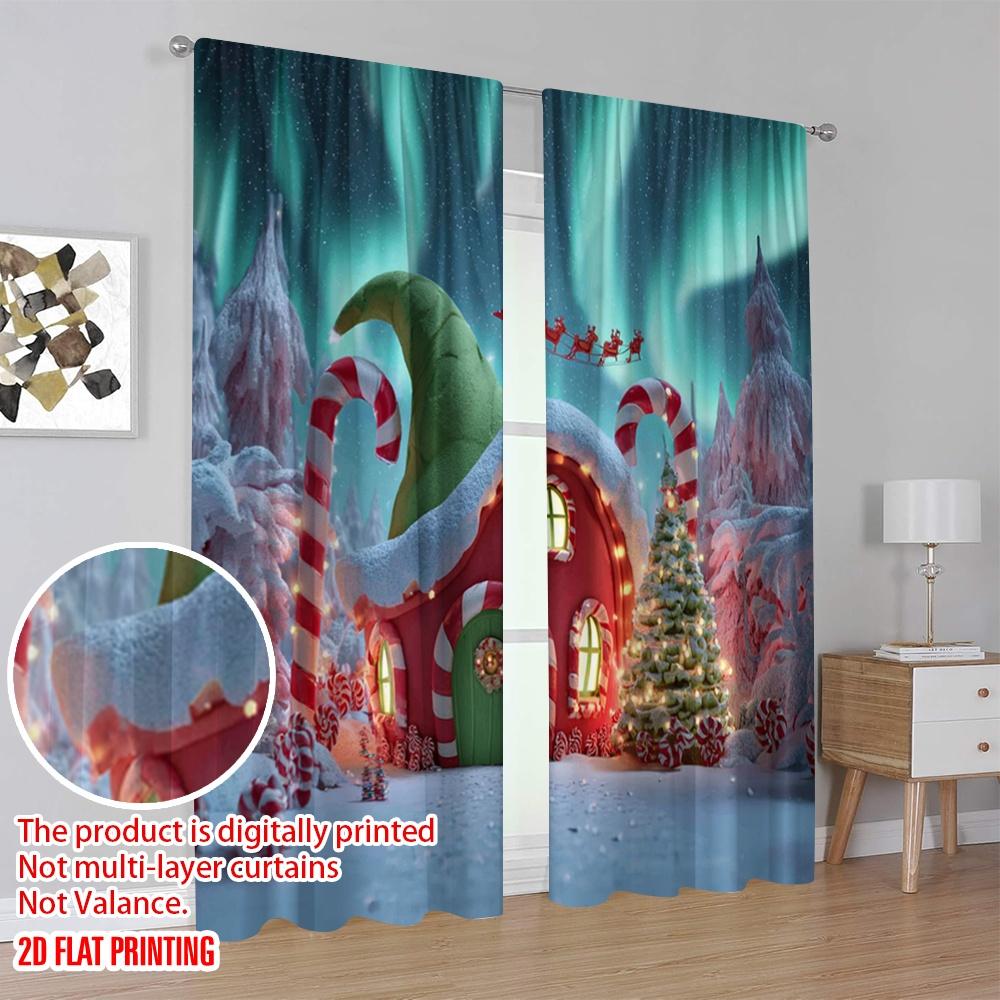 2pcs,2D Plane Printing Curtain Fabric Christmas Red Truck Versatile 100% Polyester (without Rod) Art Deco Festive Use for Living