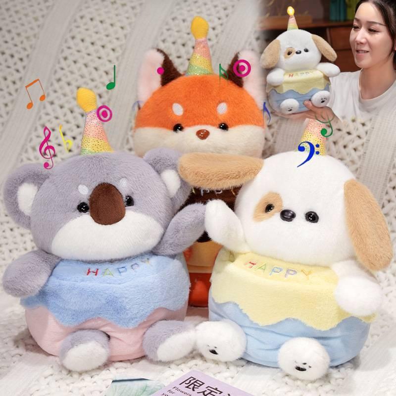 Cute Dog Cartoon Koala Fox Can Sing Birthday Cake Stuffed Toy Children Gift