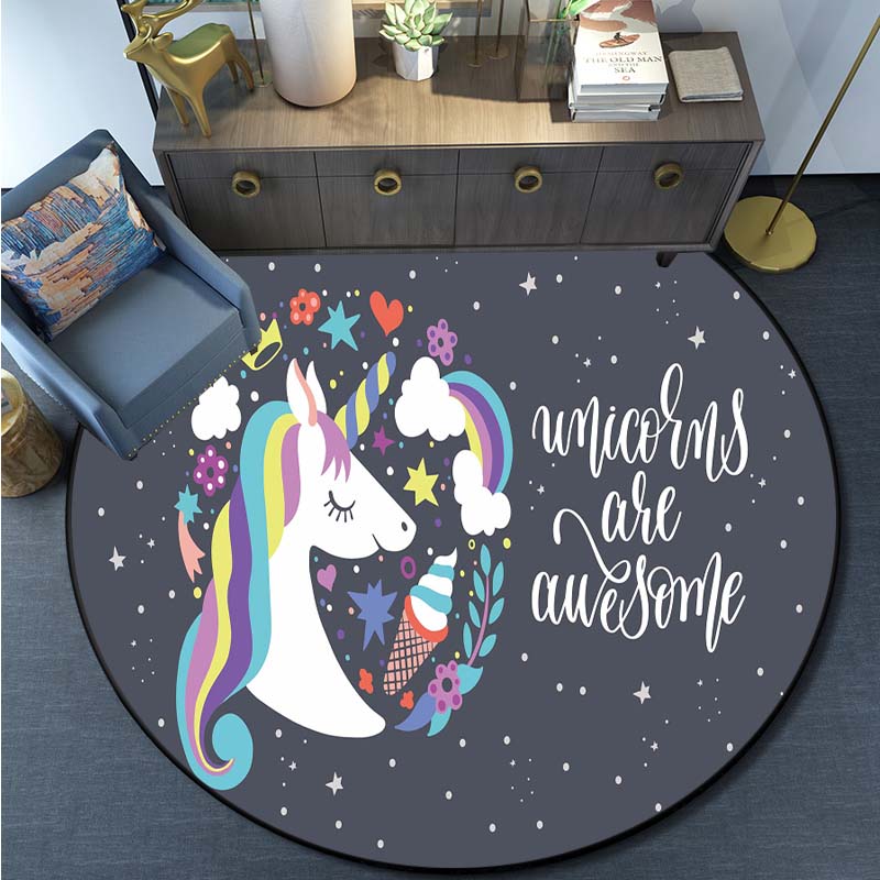 Mermaid Unicorn Print Rug Cartoon Round Rug Kitchen Bedroom Rug Kids Room Play Mat Kids Play Mat Home Decor
