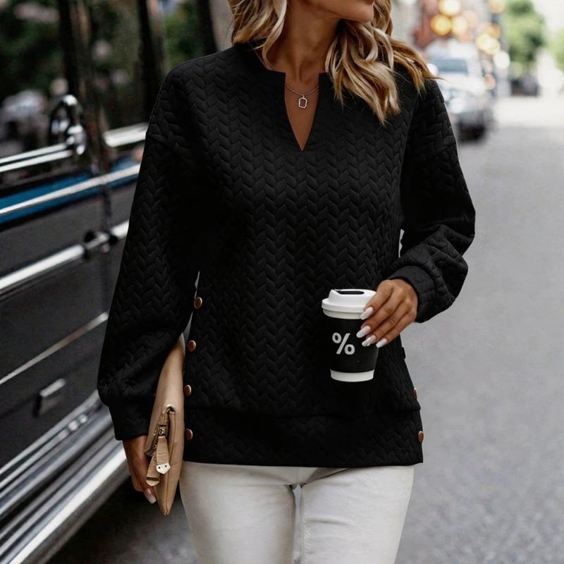 BFCCQB Women's Fashion Casual Solid Color Print Autumn Winter V-Neck Long Sleeve Hoodie