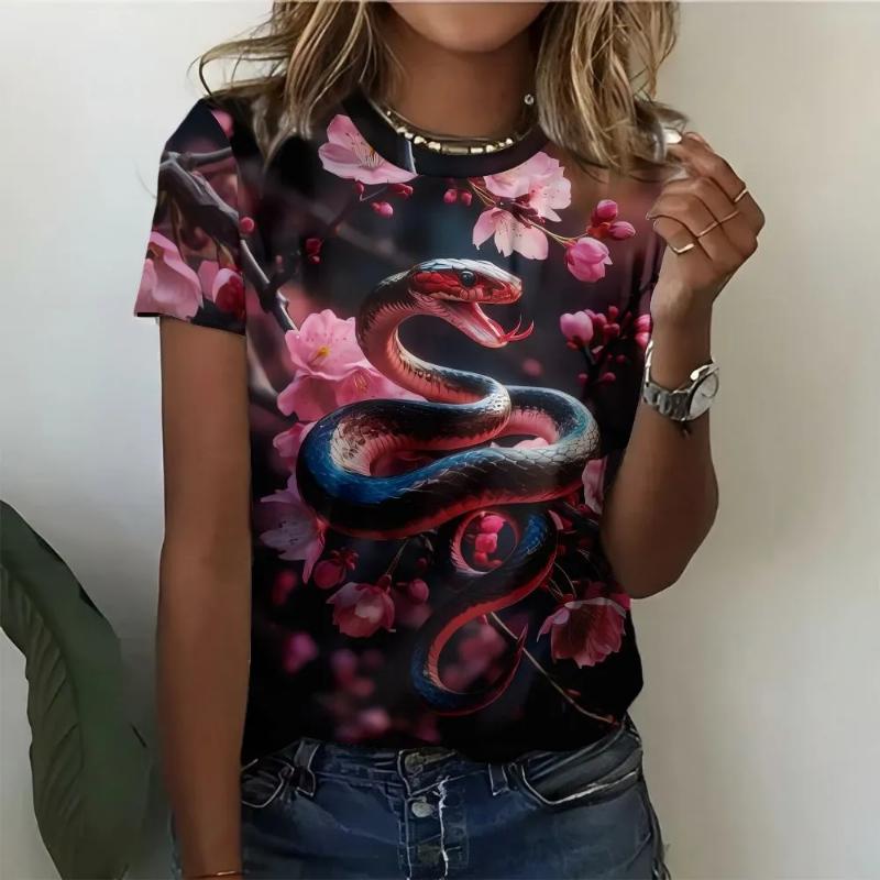 Modisches Damen Rundhals Kurzarm 3D Tier Farbdruck Tier Kurzarm Rundhals T-Shirt