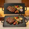 Double-Sided Cast Iron Griddle: Home & Outdoor BBQ, Thickened, Non-Coated, Induction Compatible