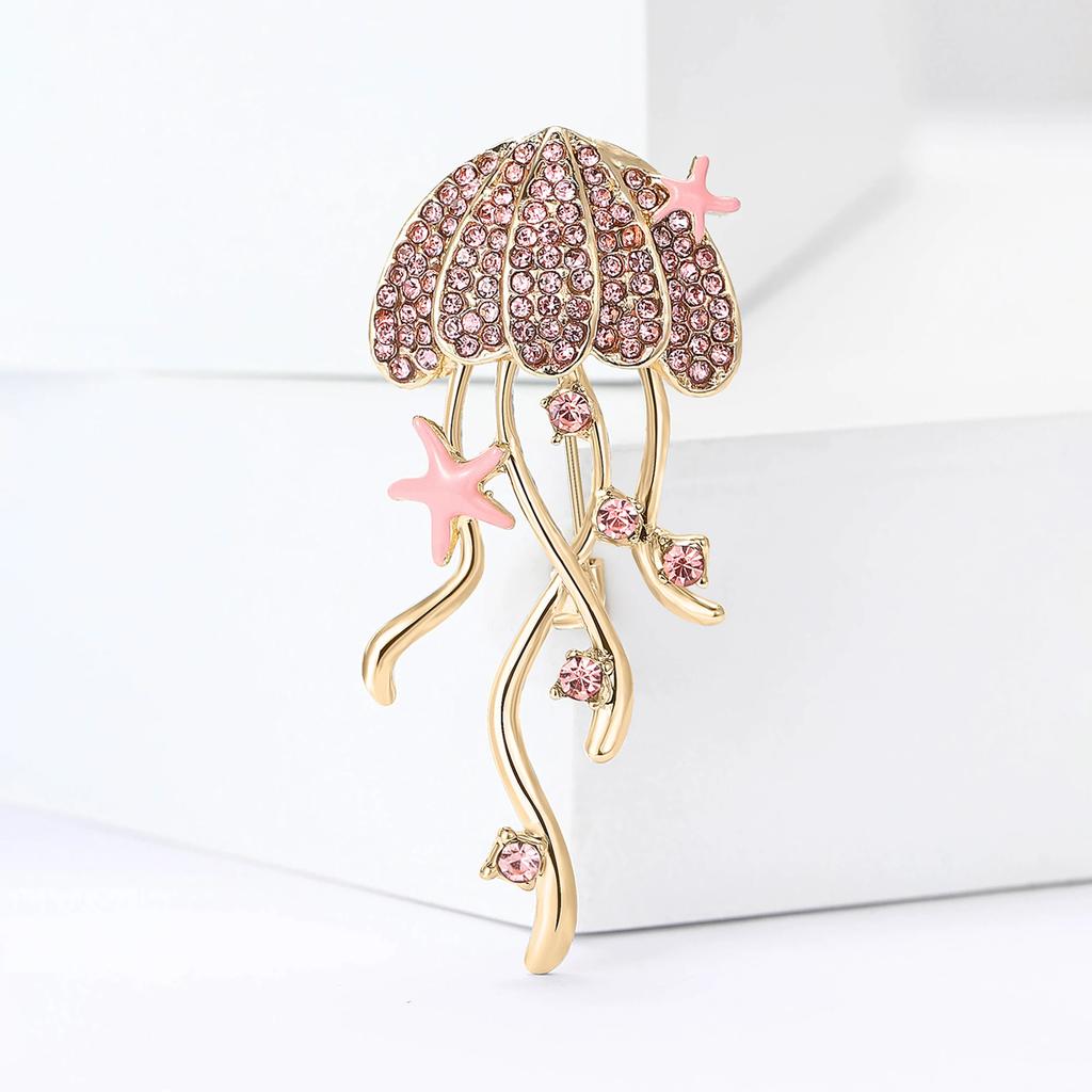 Rhinestone Jellyfish Brooch for Women Unisex Enamel Starfish Sea Life Pins Event Party Backpack Decoration Clothes Accessories