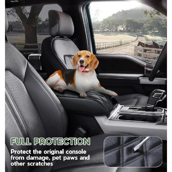 Center Console Cover Compatible With Ford F150 2015-, F250 F350 F450 2017-, Expedition 2018-2024, PU Leather Armrest Box Cover, Truck Interior