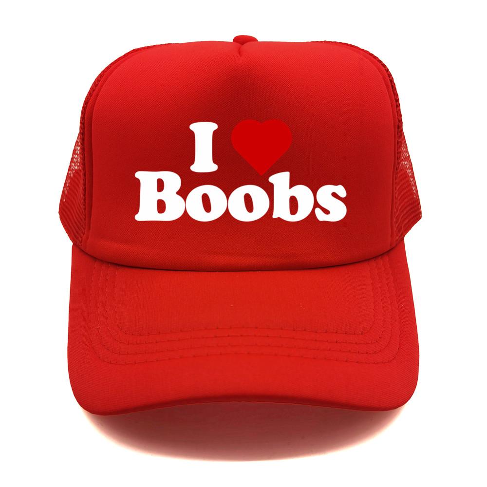 Funny I Love Heart Boobs Boobies Baseball Caps Summer Men Mesh Net Hat Joke Gifts Trucker Cap Outdoor Mesh Net Caps MZ079
