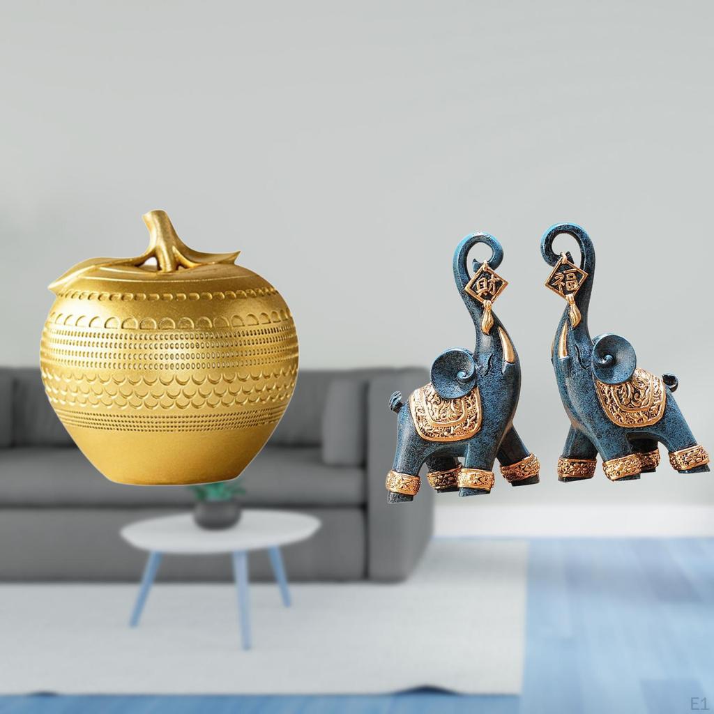 Modern Resin Art Figurine Sculpture Ornament Simple Fruit Elephant Statue for Tabletop Bookshelf