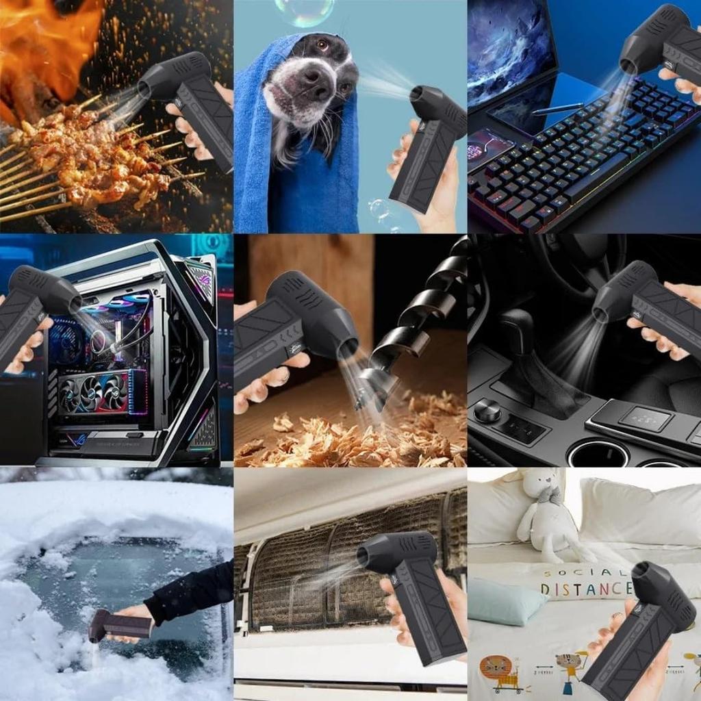 Brushless Mini LED Turbo Air Blower 130,000 RPM Portable Handheld Snow Removal Tool for Cars & Driveways, 4 Gear Adjustable Super Power Turbo Breeze