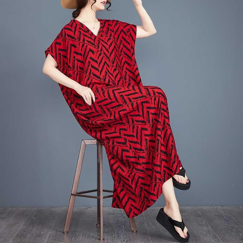 Real Spot Summer New Cotton and Silk Striped Printed Bohemian Robe Dress V-neck Robe Women