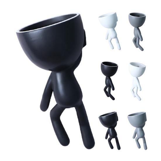 1 Set Hanging Flower Pot Unique Shape Eco-friendly Ceramic Cartoon Human Statue Flower Pot Home