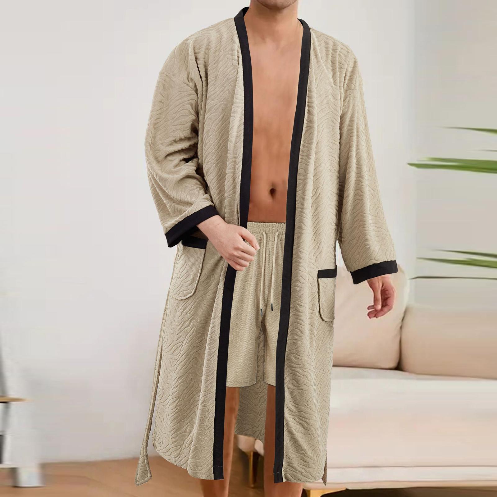 

Men s Long Soft Plain Belted Bathrobe Oversized Homewear M хакі