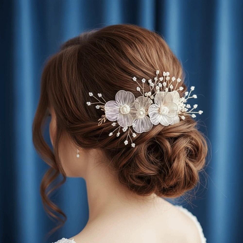 Pearls Bridal Hairpin Exquisite Flower Pinch Hair Clip Sweet Wedding Headdress  Women