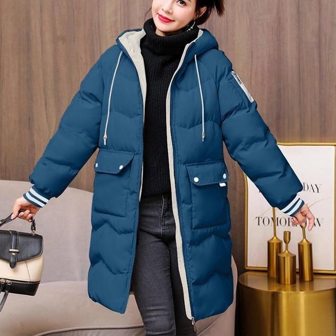 Mittellange Daunenjacke für Damen Lockere Baumwollwattierte Jacke Winterbekleidung Warme Baumwollwattierte Jacke
