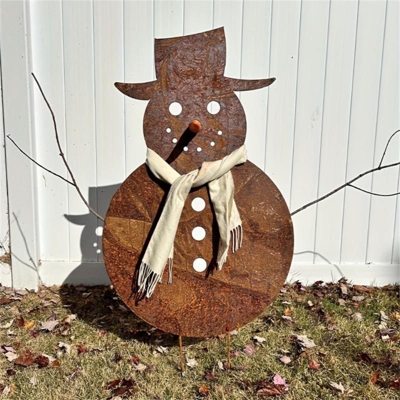 Winterurlaub Antik-Finish Weihnachten Weihnachtsmann und Schneemann Silhouetten Metall Rasenornamente Gartendekoration