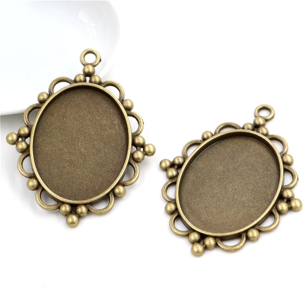 5pcs 30x40mm Inner Size Antique Silver Plated and Bronze and Black Cabochon Base Setting Charms Pendant