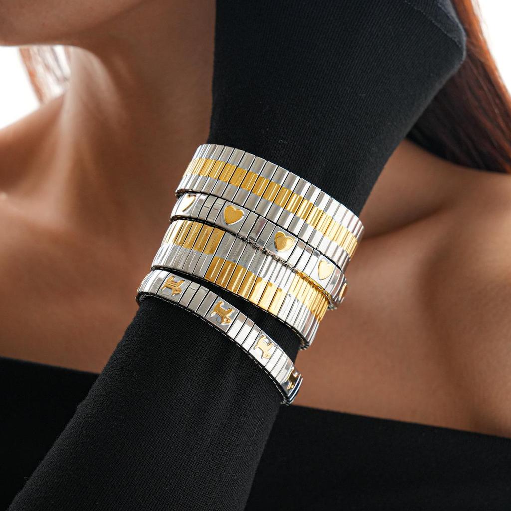 Stainless Steel Heart & Irregular Splicing Bracelet: Fashionable, Versatile, High-End Jewelry for Women