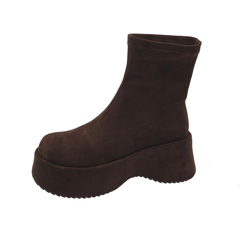 Women's Platform Boots Spring Autumn Suede Fashion Ankle Boots Elastic Slip on Woman Shoes Casual Solid Chunky High Heel Botines