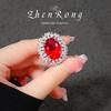 Luxury Women Jewelry Set Vintage Zircon Ruby Earrings and Pendant Necklace with Gemstone Ring High End Fashion Gift