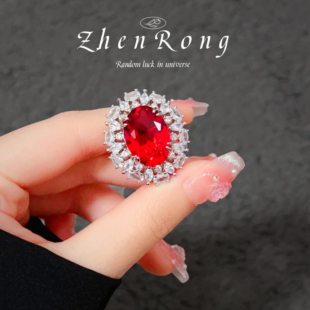 Luxury Women Jewelry Set Vintage Zircon Ruby Earrings and Pendant Necklace with Gemstone Ring High End Fashion Gift