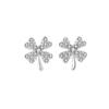 A Pair Of Lucky Four-Leaf Clover Compact Stud Earrings Full Of Diamonds Korean Version Has A Simple Temperament Compact And Fresh New Earrings