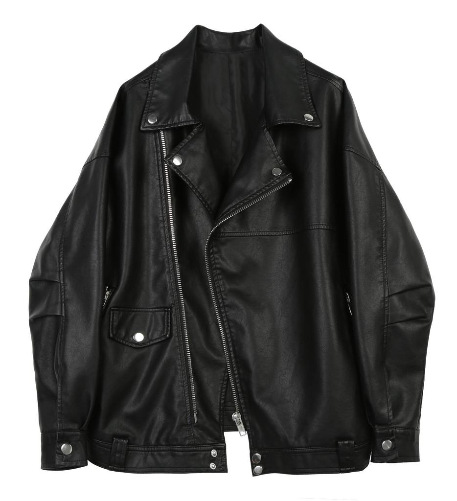 Women's Black Leather Jacket - 2024 Spring/Autumn Motorcycle Style, Petite & Plus Sizes, Korean Casual Fit