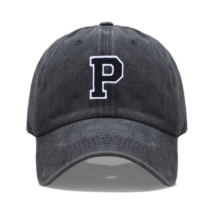 Initiaal A-Z Geborduurd Baseballpet Voor Mannen Vrouwen Gewassen Katoen Dad Hat Mode Team Sport Vizieren Snapback Petten Black Hat black