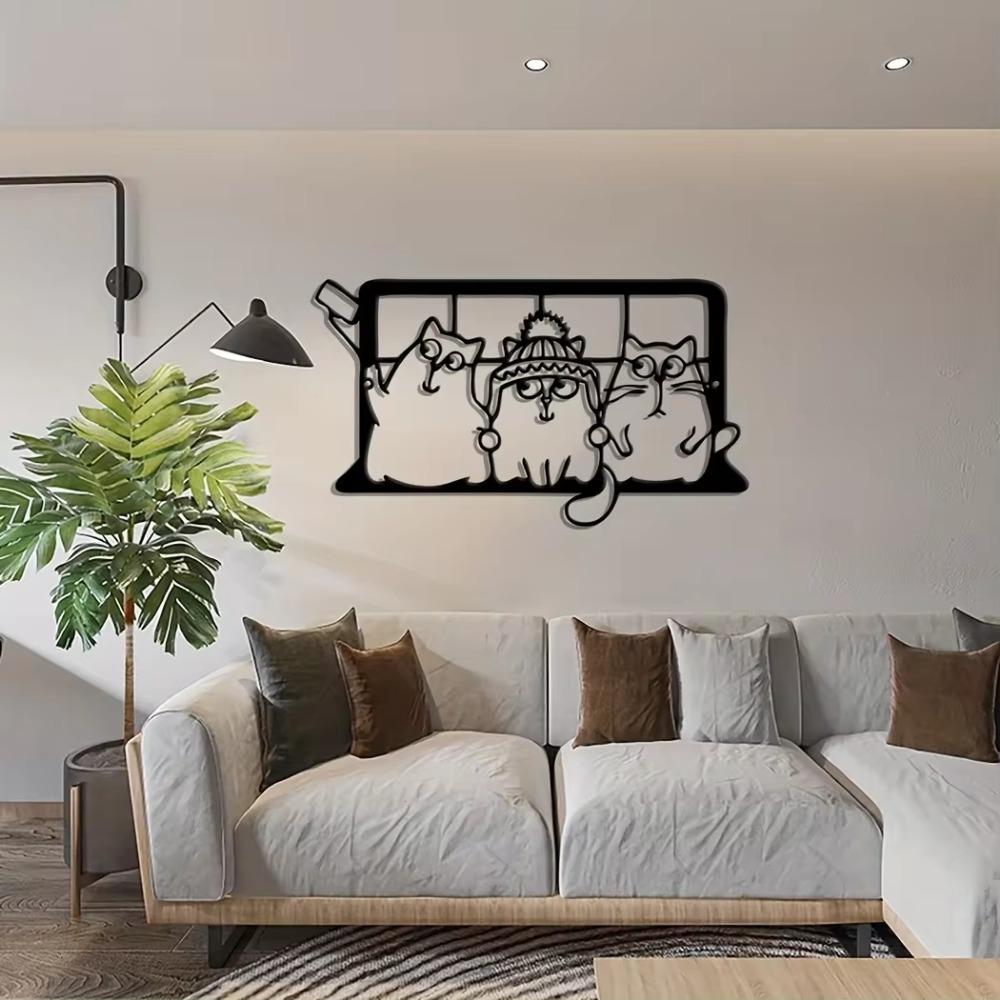 1 szt. Metalowa sztuka ścienna z kotem, duży znak z motywem kota Selfie, ozdoba do wystroju domu, idealny prezent dla miłośników kotów, wyjątkowa dekoracja kota